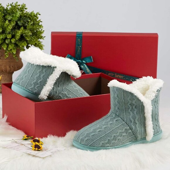 Women's Light Green Winter Warm Fluffy Fur Lined Plush Bootie Slippers Shoes - Picture 7 of 7